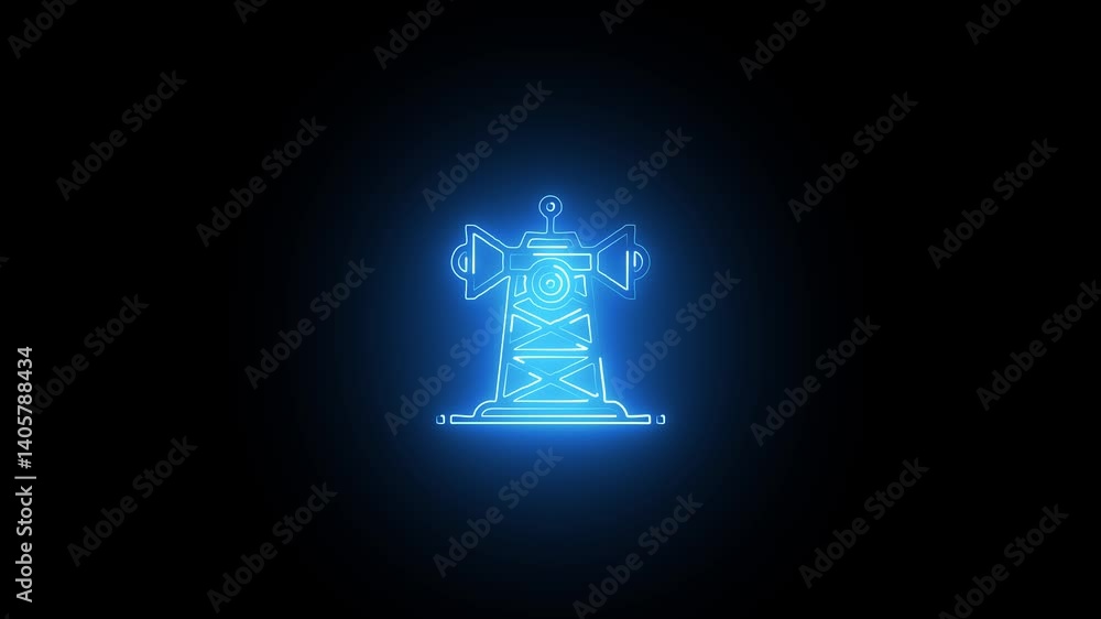 Glowing neon telecommunication icon, tower signal icon green color animation, network station icon animation Glowing neon telecommunication icon, tower signal icon green color animation, network station icon animation