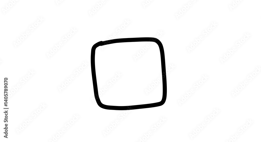 A simple, hand-drawn square with rounded corners, sketched in black ink. Square outline graphic. Minimalistic design element on white background. A simple, hand-drawn square with rounded corners, sketched in black ink. Square outline graphic. Minimalistic design element on white background.