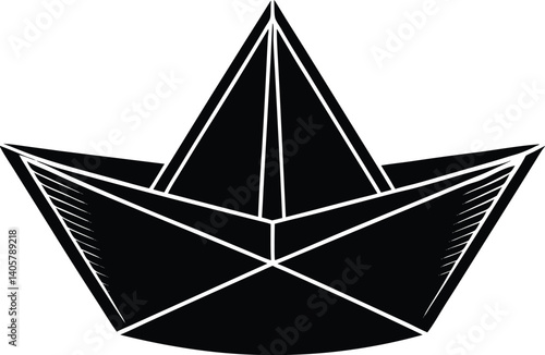 Paper Boat Silhouette Vector | Origami, Water, & Childhood Fun Icon