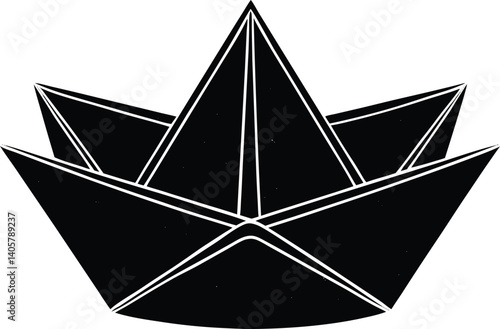 Paper Boat Silhouette Vector | Origami, Water, & Childhood Fun Icon