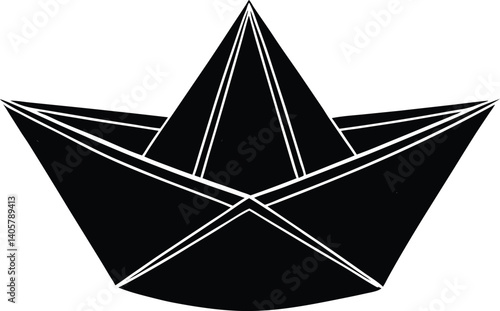 Paper Boat Silhouette Vector | Origami, Water, & Childhood Fun Icon