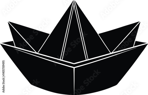 Paper Boat Silhouette Vector | Origami, Water, & Childhood Fun Icon