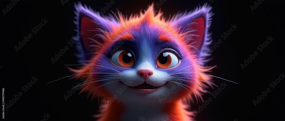 Vibrant and Playful Character Render of a Kitten with Surreal, Rainbow-Colored Fur and a Sweet, Innocent Expression.. Vibrant and Playful Character Render of a Kitten with Surreal, Rainbow-Colored Fur and a Sweet, Innocent Expression..