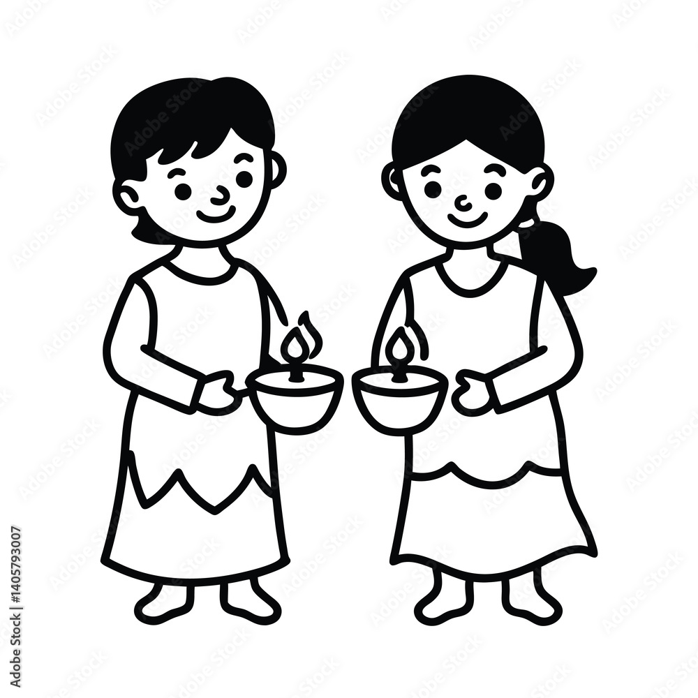 boy and girl Diwali lamp icon silhouette vector black and white boy and girl Diwali lamp icon silhouette vector black and white