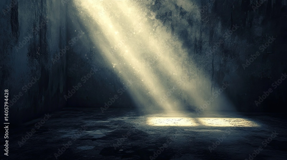 Sunlight beams through a window in a dark, dusty room Sunlight beams through a window in a dark, dusty room