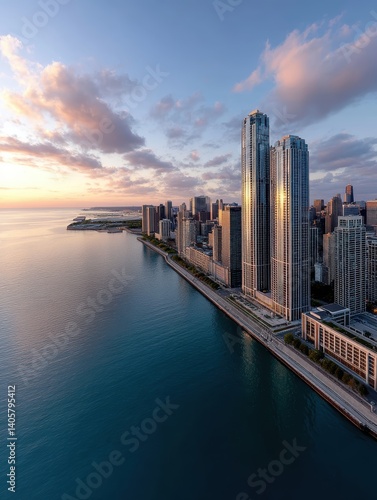 Wallpaper Mural A captivating panorama of the Chicago skyline at sunset, showcasing the city's majestic architecture - architecture beautiful downtown development orange Torontodigital.ca