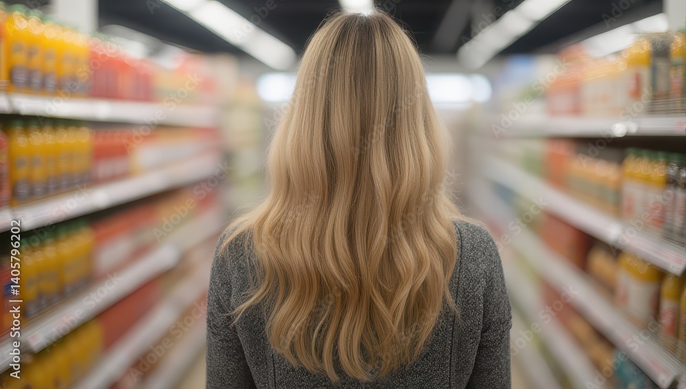 Woman Shopping in Supermarket Aisle Woman Shopping in Supermarket Aisle