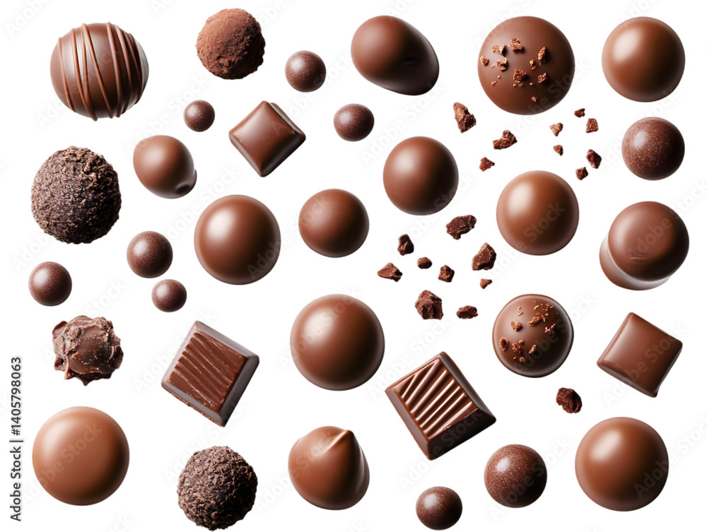 Fototapeta premium Realistic Isolated Photo of Assorted Chocolate Candies with Transparent Background