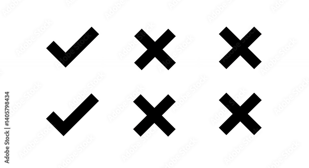 Obraz premium Black and white checkmark cross icons graphic