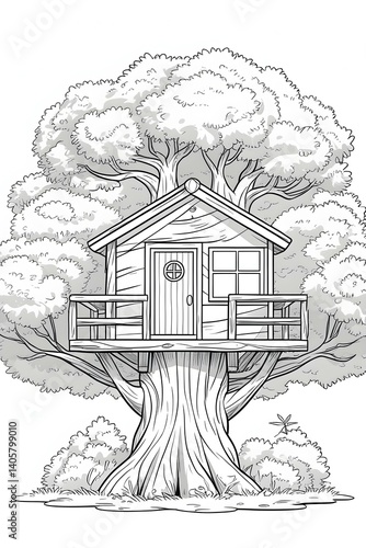 illustration of tree house coloring page