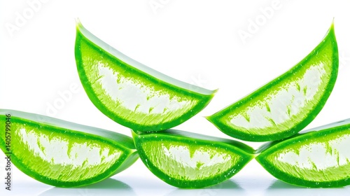 Wallpaper Mural Sliced Fresh Aloe Vera Leaves Featuring Vibrant Green Color and Textured Surface on White Background Torontodigital.ca