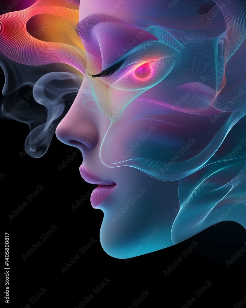 Mystical portrait creation digital realm abstract art ethereal atmosphere side profile emotional depth Mystical portrait creation digital realm abstract art ethereal atmosphere side profile emotional depth