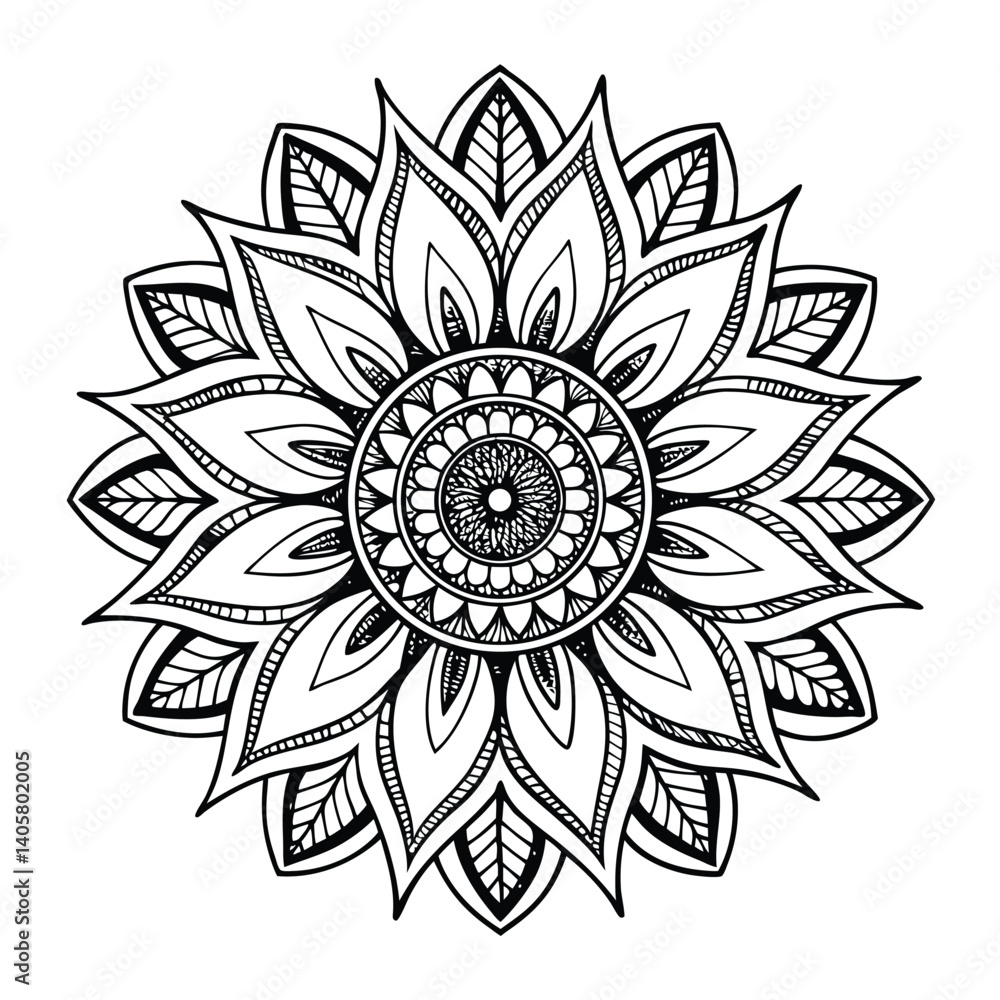 Circular pattern in the form of a mandala. Henna tattoo mandala. Mehndi style. Decorative pattern in oriental style. Coloring book page. Circular pattern in the form of a mandala. Henna tattoo mandala. Mehndi style. Decorative pattern in oriental style. Coloring book page.