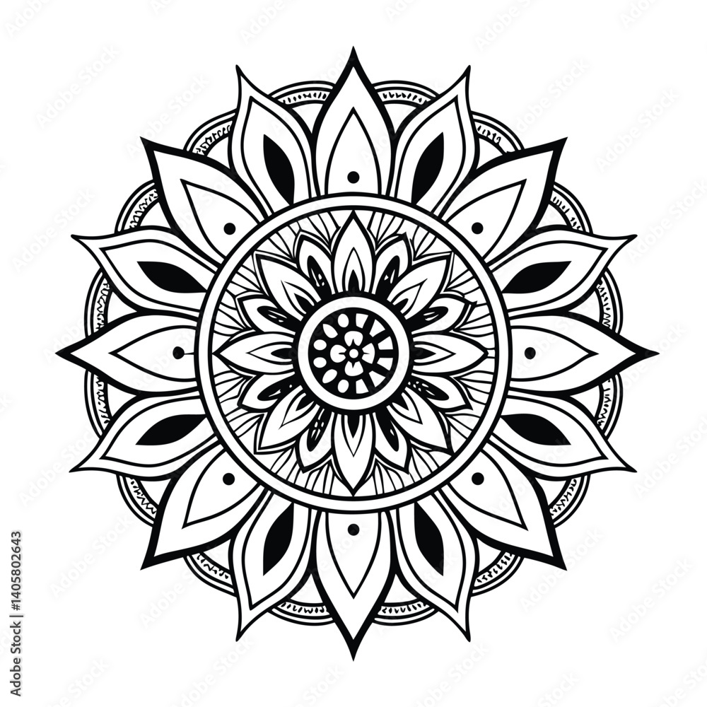 Circular pattern in the form of a mandala. Henna tattoo mandala. Mehndi style. Decorative pattern in oriental style. Coloring book page. Circular pattern in the form of a mandala. Henna tattoo mandala. Mehndi style. Decorative pattern in oriental style. Coloring book page.