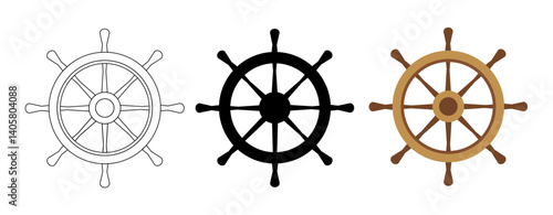 Ship's wheel Captain Wheel wooden ship steering wheel Isolated On White Background Vector illustration 