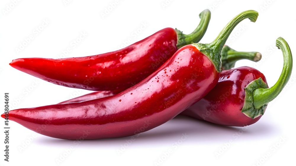 Fresh, Vibrant Red Chili Peppers Isolated on White Background Highlighting Their Spicy Flavor Fresh, Vibrant Red Chili Peppers Isolated on White Background Highlighting Their Spicy Flavor