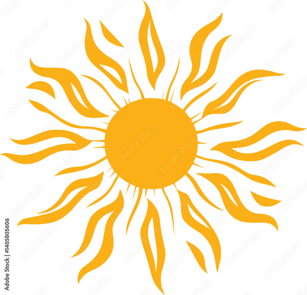 Sun illustration vector graphic design element summer sunshine heat light bright yellow isolated on white background Sun illustration vector graphic design element summer sunshine heat light bright yellow isolated on white background