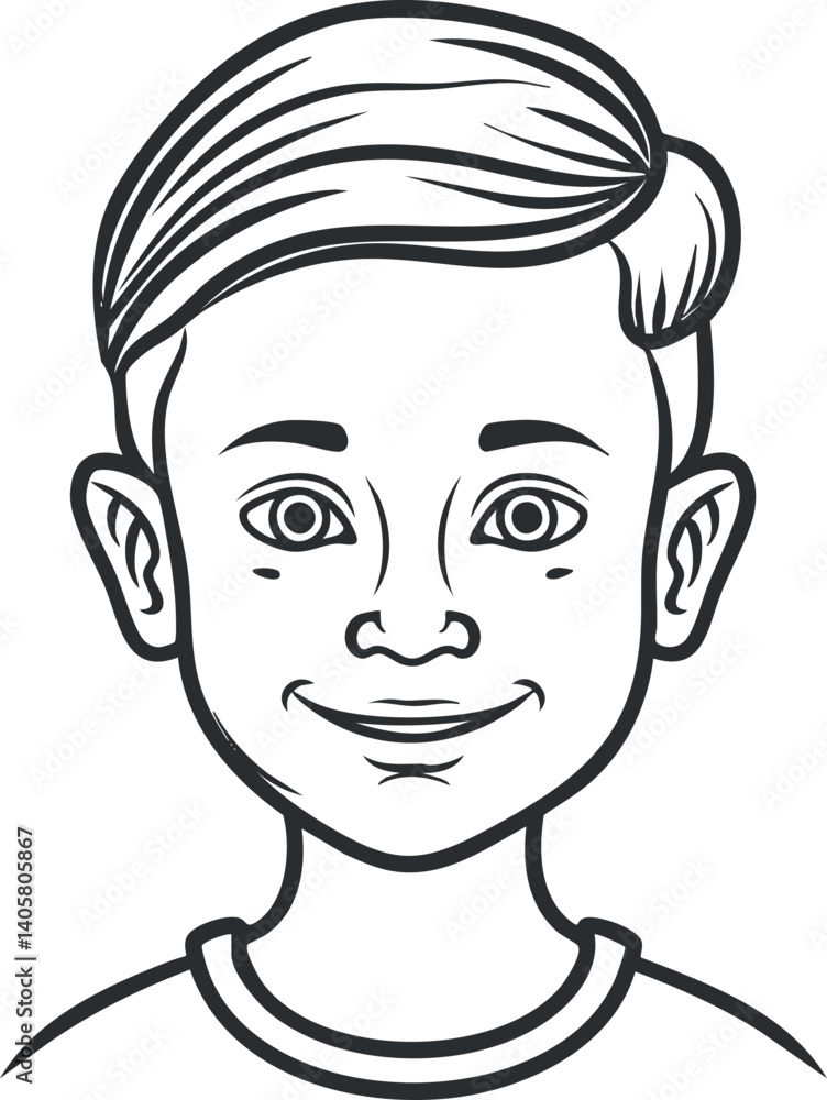 A cheerful illustration of a smiling boy with a playful expression and simple features. A cheerful illustration of a smiling boy with a playful expression and simple features.