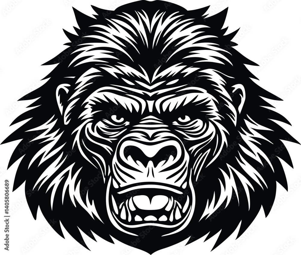 Obraz premium A flat gorilla head line vector silhouette black