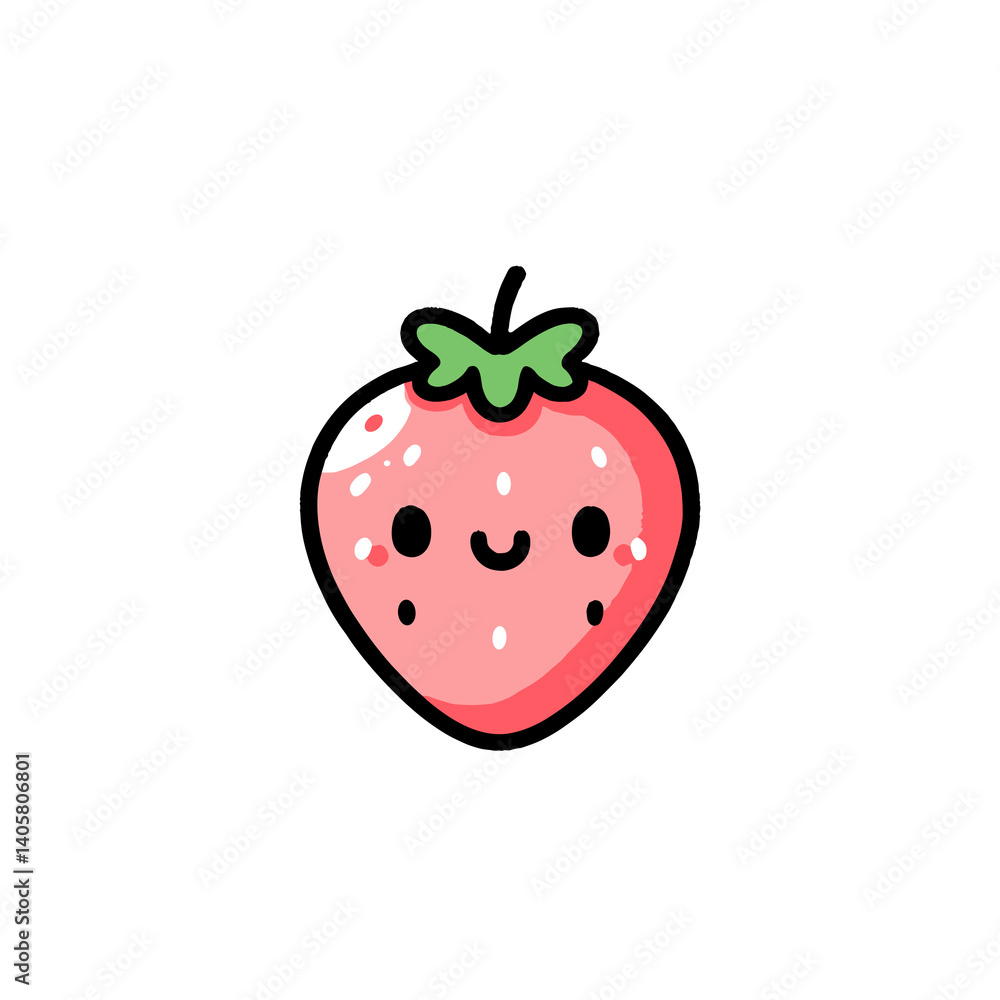 Obraz premium Cartoon drawing of strawberries in pink and black, fruit icon with copy space