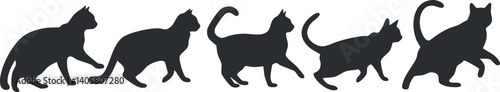 A collection of cat silhouettes showcasing different postures and movements in a playful design.