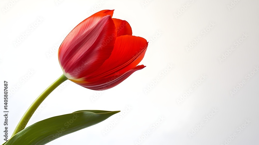 Vibrant red tulip blooms gracefully against a soft white background showcasing natural beauty and elegance in floral design Vibrant red tulip blooms gracefully against a soft white background showcasing natural beauty and elegance in floral design