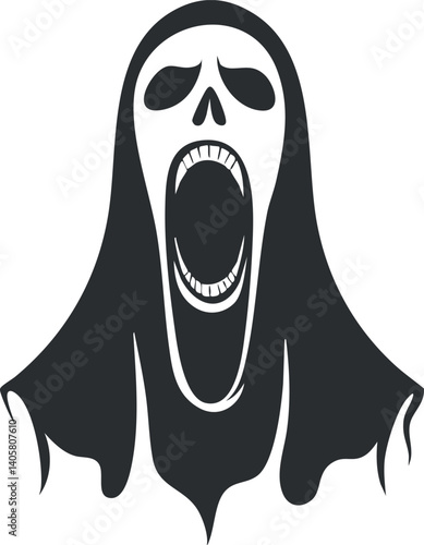 A haunting silhouette of a ghostly figure with a wide open mouth, symbolizing fear.