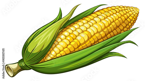 Single ear of corn isolated on white background