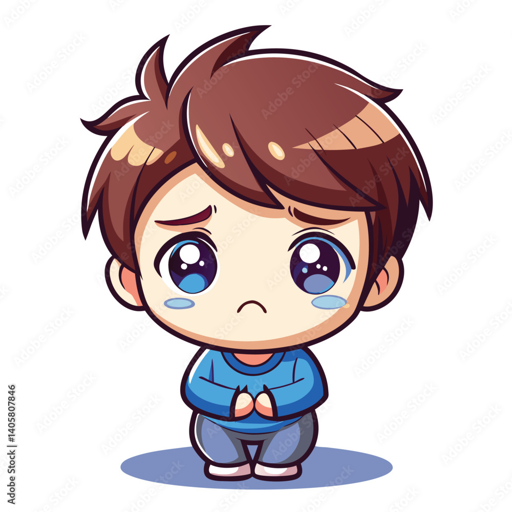 Sad anime boy bowing with tears Sad anime boy bowing with tears