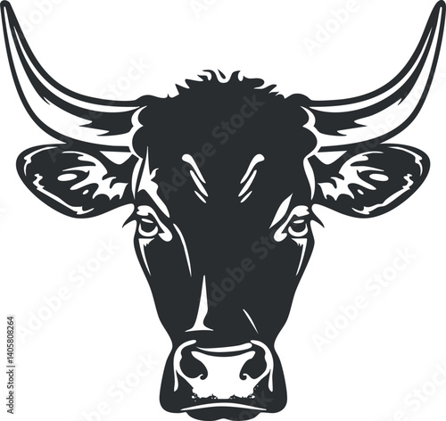 Stylized illustration of a cow head showcasing its features and characteristics.