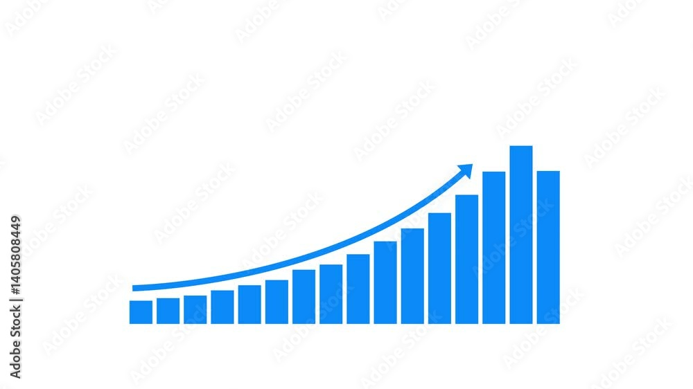 Business graph animation increased. 12 graph bar animation increased.Business growth concept in graph chart showing marketing sales profit increasing to future target.