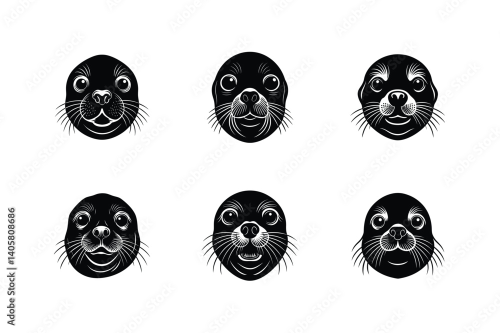 Fototapeta premium seal sea lion face vector art silhouette