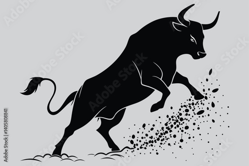 A  bull kicking up dust  image silhouette vector art and illustration