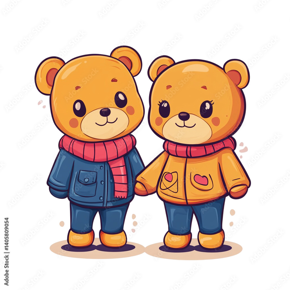Adorable teddy bears holding hands winter fashion love Adorable teddy bears holding hands winter fashion love