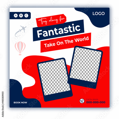 Travel and tour social media posts and web banner square design template