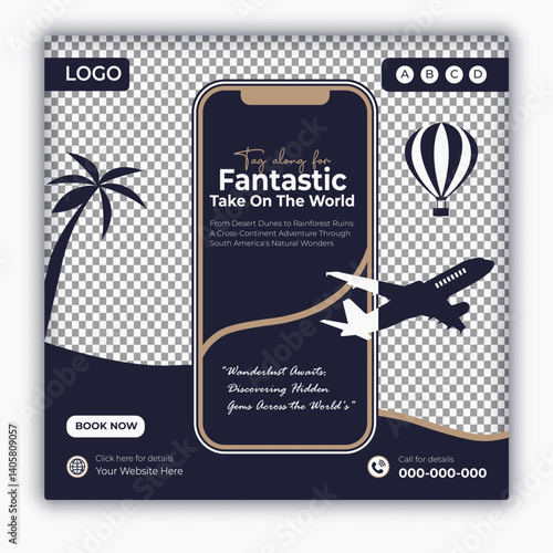 Travel and tour social media posts and web banner square design template