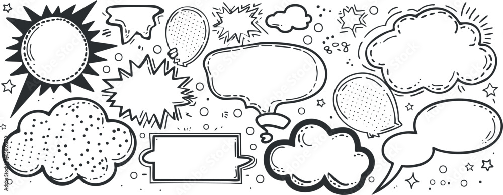Obraz premium A collection of various speech bubbles and comic-style elements for creative design projects.
