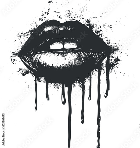 Stylized illustration of lips with dripping ink effect showcasing modern artistic expression.