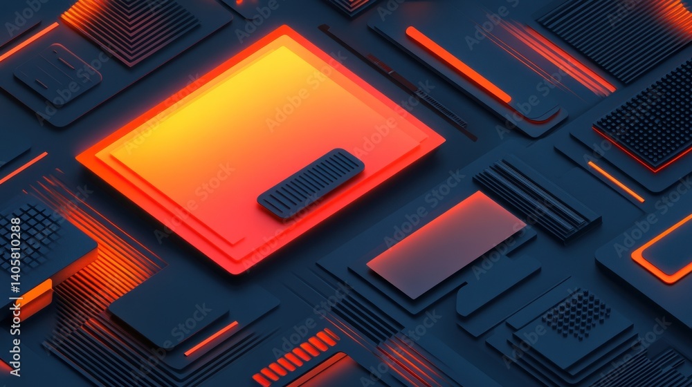Abstract geometric shapes in a vibrant color palette. Dark tones with glowing, warm hues. 3D, modern, tech Abstract geometric shapes in a vibrant color palette. Dark tones with glowing, warm hues. 3D, modern, tech