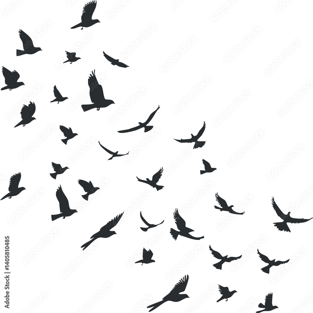 A dynamic silhouette of birds in flight creating a sense of movement and freedom. A dynamic silhouette of birds in flight creating a sense of movement and freedom.