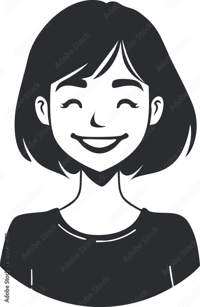 A cheerful illustration of a smiling woman with short hair in a simple design. A cheerful illustration of a smiling woman with short hair in a simple design.