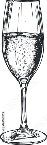 Elegant glass of champagne filled with bubbles, perfect for celebrations and festive occasions.