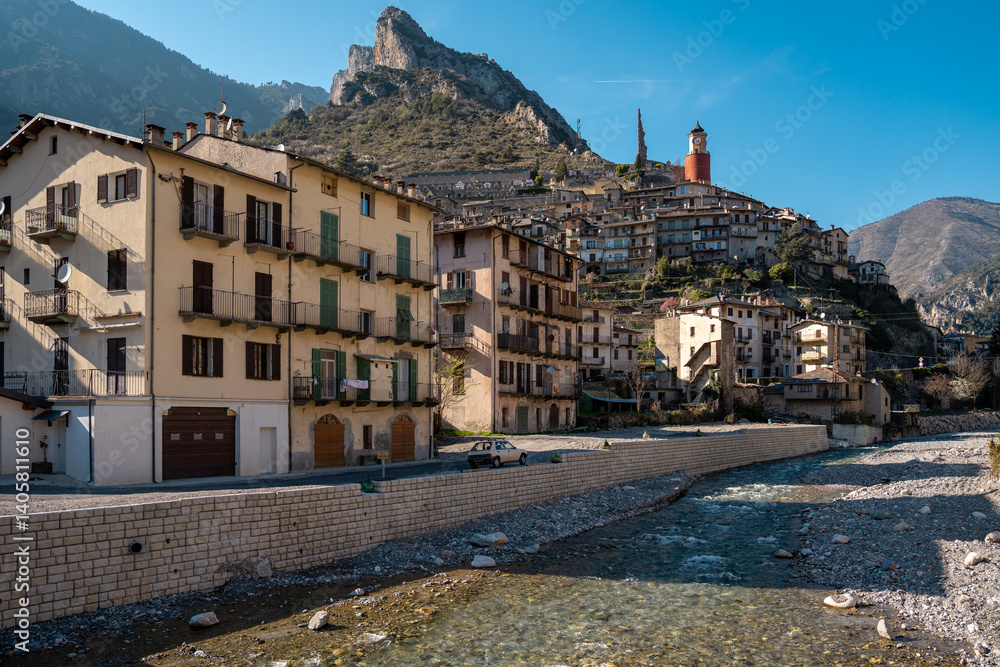 Fototapeta premium The Charming Streets of Tende Village: A Picturesque Setting in the Roya Valley, South of France