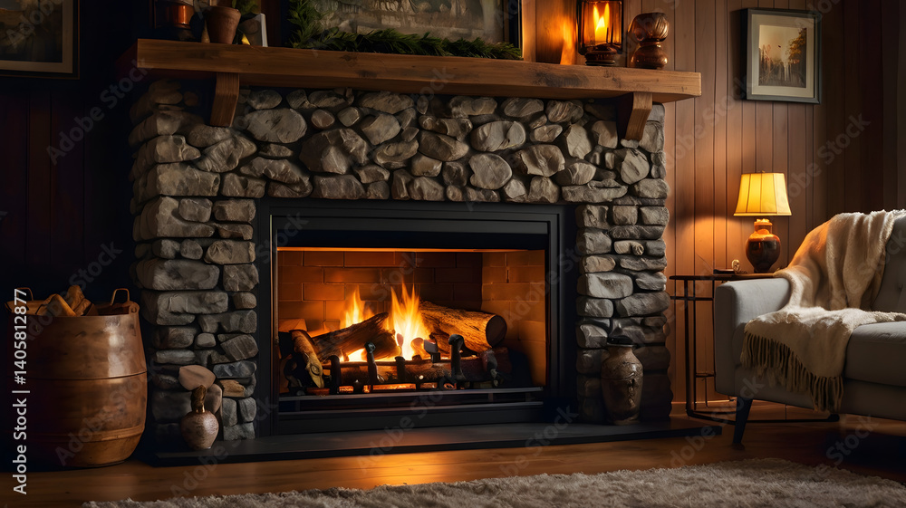 fireplace with burning candles, ai generated fireplace with burning candles, ai generated