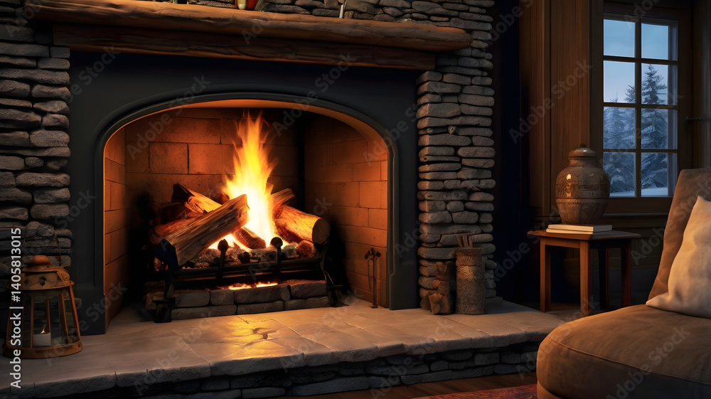 fireplace with burning candles, ai generated fireplace with burning candles, ai generated