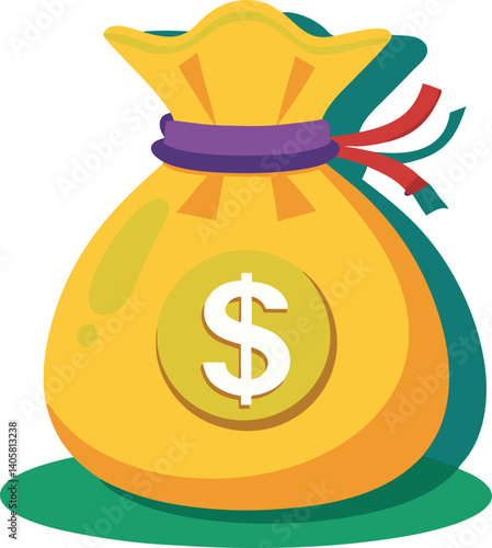 Illustration of a Money Bag with a Green Dollar Symbol Emblem