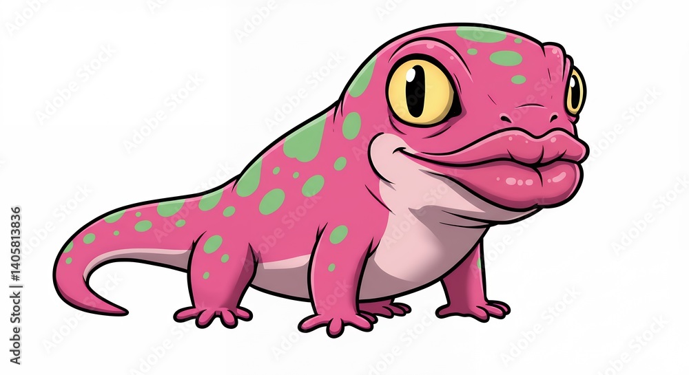 Fototapeta premium Cute pink cartoon gecko illustration