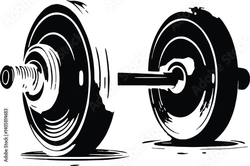 Detailed Black-and-White Illustration of a Classic Dumbbell with Bold Symmetry and Strength