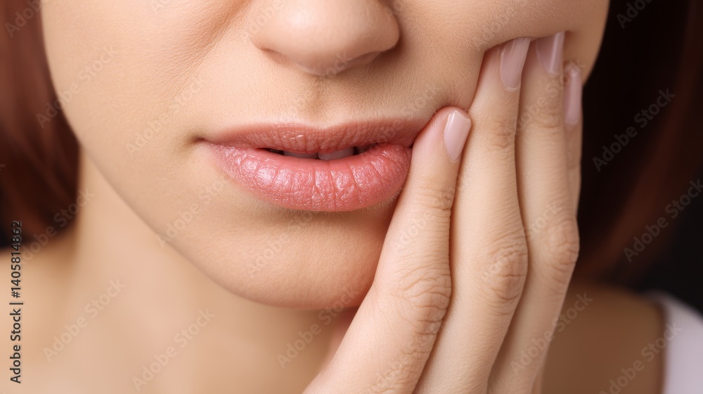 Closeup of person with toothache, holding jaw, Tooth pain Closeup of person with toothache, holding jaw, Tooth pain