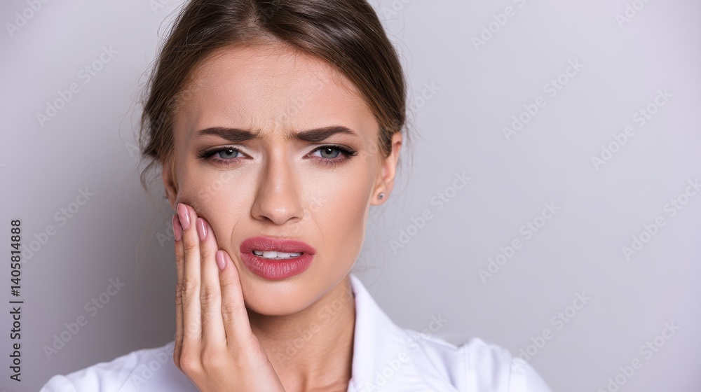 Closeup of person with toothache, holding jaw, Tooth pain Closeup of person with toothache, holding jaw, Tooth pain